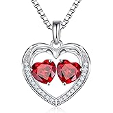 Iefil Valentines Day Gifts for Her - 925 Sterling Silver Heart Birthstone Necklace, Anniversary Birthday Gifts for Women Wife Girlfriend Mom Her