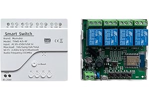 Mumubiz Smart 4 Channel WiFi Jog Inching Switch, Tuya Smart Life APP Wireless Control, RF Remote Control Relay, Compatible with Alexa Google Home (250, Volts)