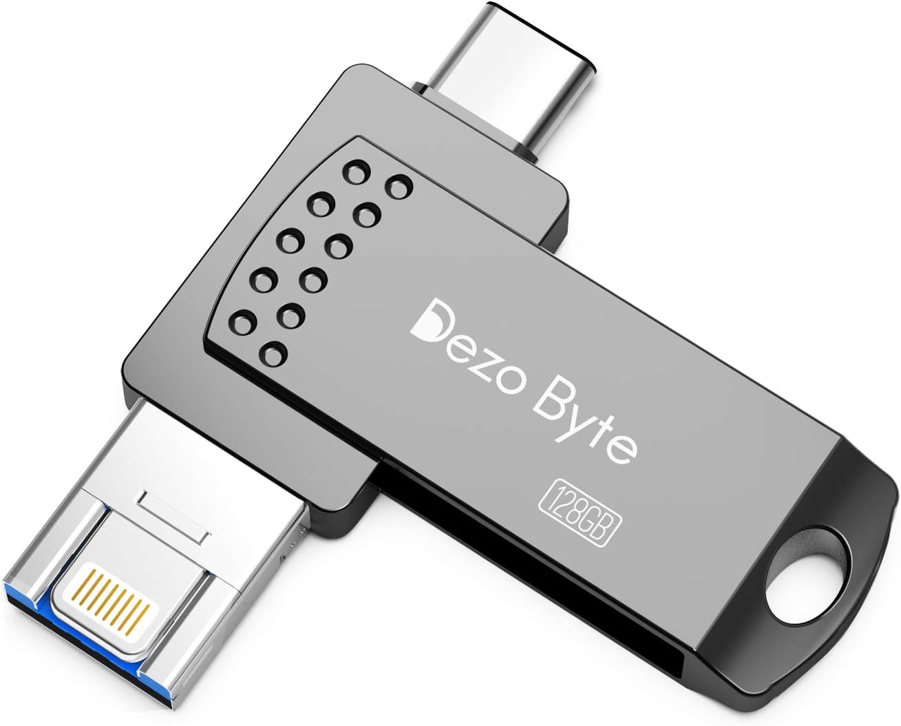 USB Flash Drives for iPhone Memory Stick 128GB DezoByte Photo Stick External Storage Thumb Dirve 3in1 Compatible iPhone /6/7/8/S/Plus/X/Xs Max iPad iOS MacBook USB C Android and PC -Grey128GB