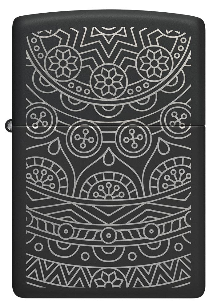 Zippo Windproof Lighter - Silver Ornate Pattern - Black Matte Finish, Laser Engraving - Refillable - Reusable - Windproof Design - Gift Box - Made in USA — image 1