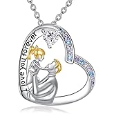 HUKKUN Father Daughter Necklace 925 Sterling Silver Dad Daughter Heart Pendant Gift For Women
