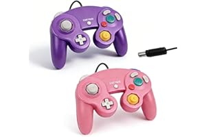 2-Pack GameCube Controller, Classic Wired Controller for Nintendo GameCube & Wii – Pink & Purple Retro Gamepad – Plug & Play 