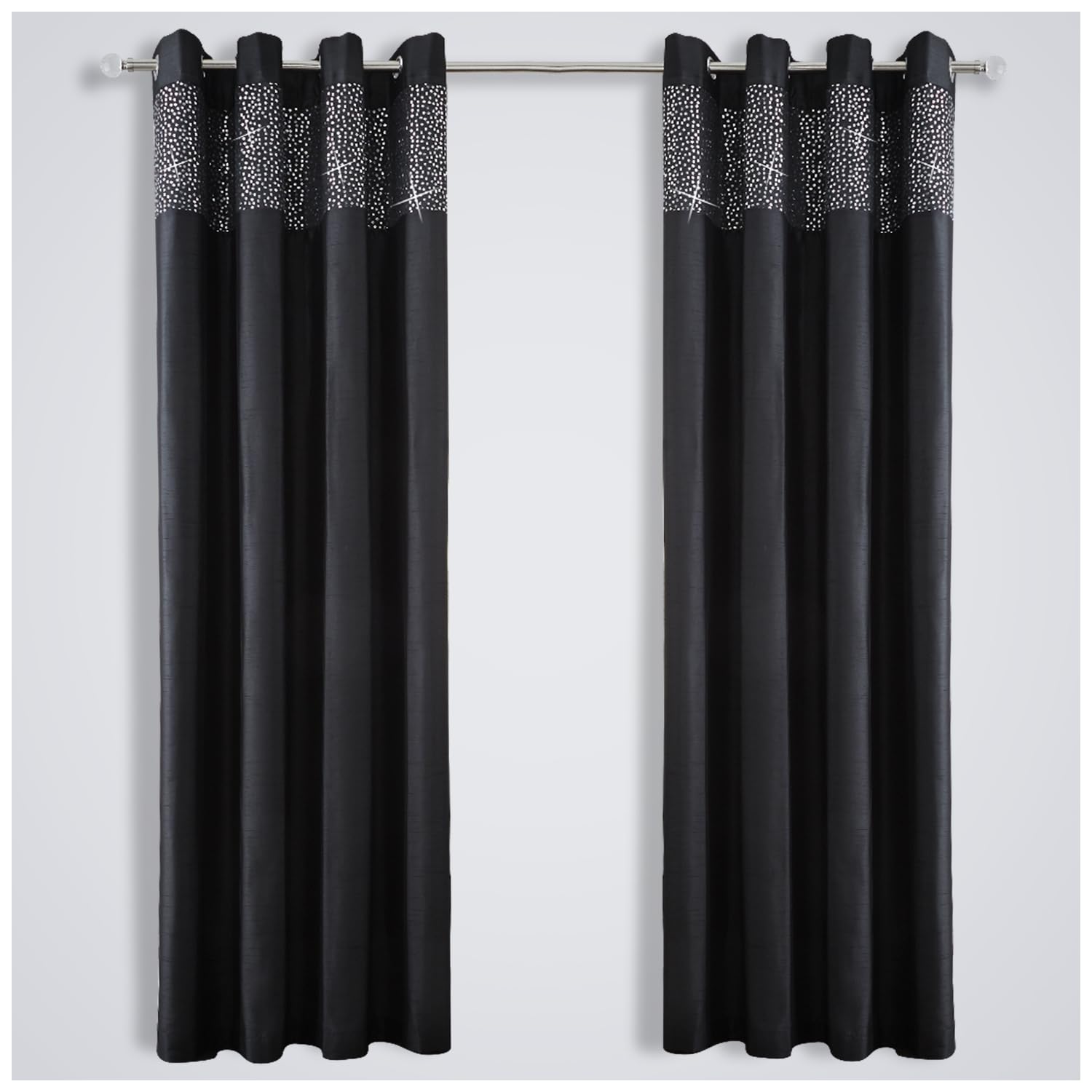 GC GAVENO CAVAILIA Luxury Eyelet Ring Top Aviv Room Curtains, Fully Sparkle Lined Pairs with Tie Backs, Polyester, Black, 66X54 Inch — image 1