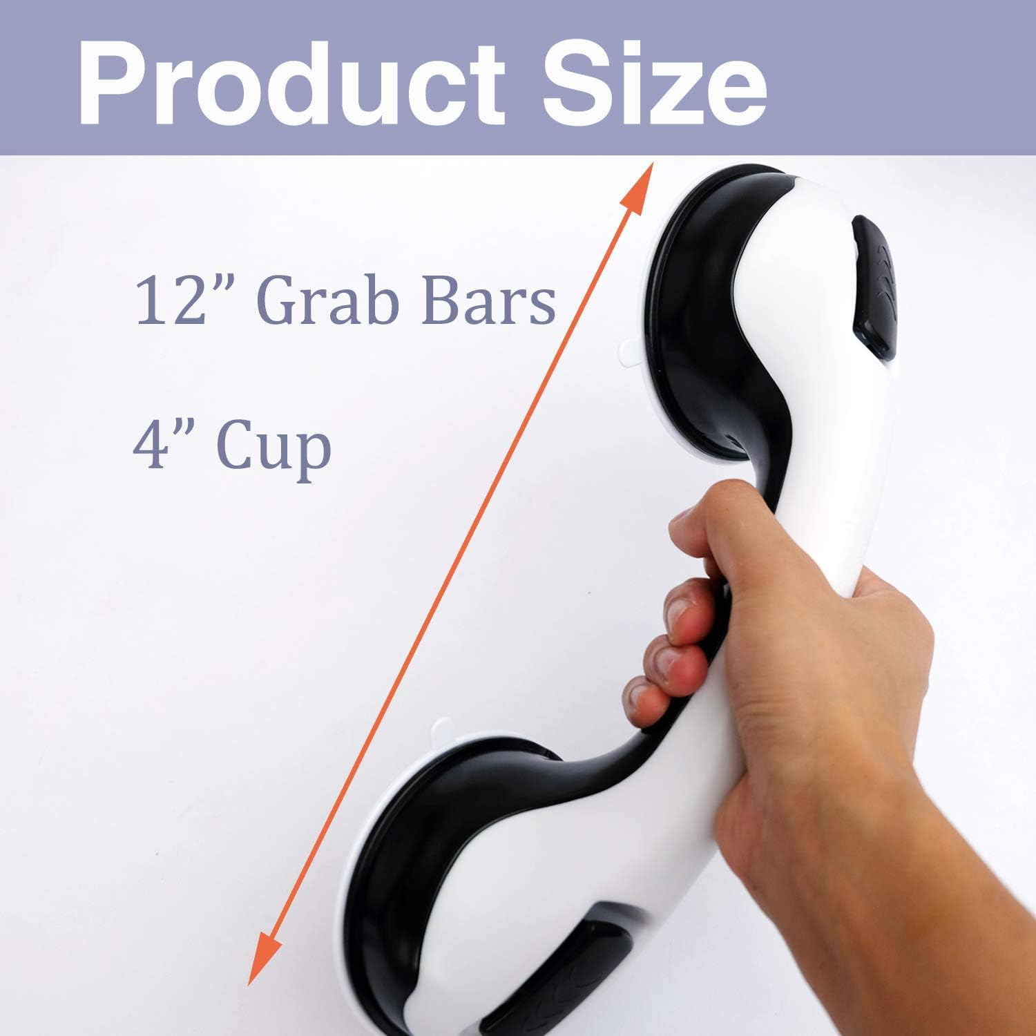 12" Suction Grab Bars 2 Pack, Shower Handles for Handicap, Elderly, Disable, Senior, Bathroom Balance Bar Safety Hand Rail Support for Tub, Showers, Bathtubs, Walls, 4" Cup: Health & Personal Care