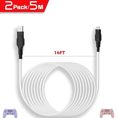 birgus PS4 Micro USB Charger Cable,controller charger 16ft2 pcs,Charging Cable Hi-Speed Charge and Play Micro USB Cord for PlayStation 4  Xbox One