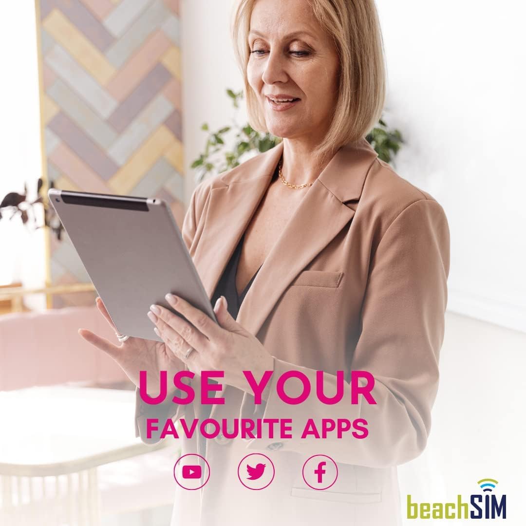 BeachSIM Prepaid USA SIM Karte 15 Tage. Unbegrenztes 5G-Datenvolumen, Anrufe und SMS. T-Mobile-Netz. Einfaches Aufladen. Schnelle Aktivierung. Kompatibel mit iOS und Android. 4