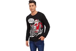 VENTELAN Men's Ugly Christmas Sweater Funny Santa Xmas Crew Neck Sweaters