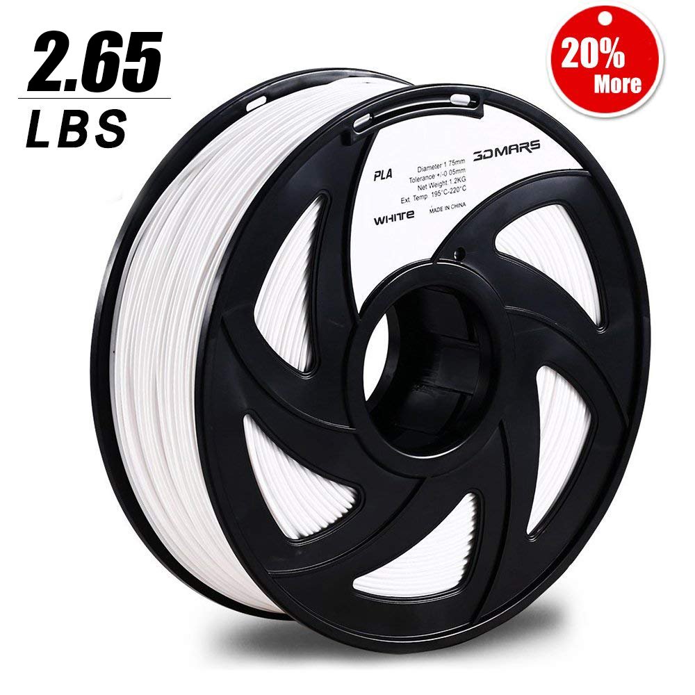 3D Mars 3D Printing Filament, 1.75 mm PLA 3D Printer Filament, Dimensional Accuracy +/- 0.03mm,1.2KG Spool Filament PLA 3D Filament for Most 3D Printer & 3D Pen, White