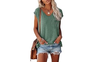 HUCHPI Summer Tops for Women 2024 Casual Crew Neck Loose Fit Short Sleeve Shirts Comfy Lightweight Tees Blouse
