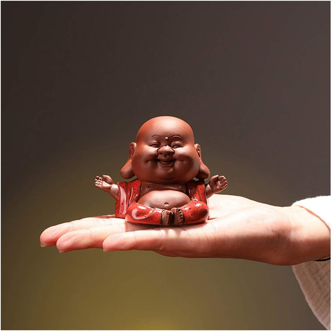 LIAN Mini Happy Buddha Laughing Statue, Ceramic Cute Monk