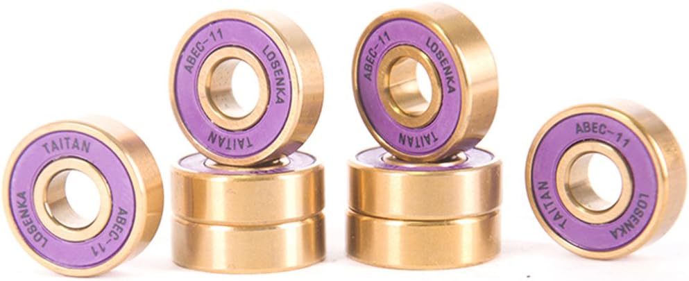 LOSENKA 8pcs of Skateboard Bearings Titanium ABEC-11 Purple Gold + 4pcs Spacer Skateboarding Sports New