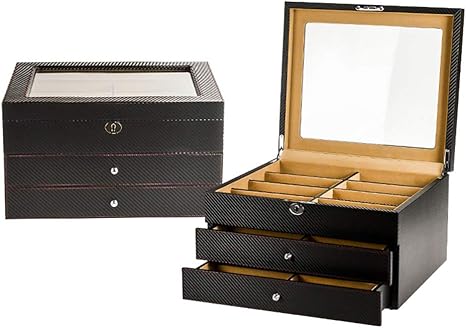 Amazon Co Jp 24スロット付きメガネ収納コレクターボックス アイウェア用サングラスディスプレイケースオーガナイザー ジュエリー キーホルダー ウォッチ 3層 ブラック ホーム キッチン