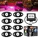 AMBOTHER 8Pcs RGB LED Rock Lights kit, Car Underglow Trail Rig Underbody Neon Lights Kit Waterproof Lights Kit with Cell Phone APP Mini Blue++tooth Control for JEEP Off Road Trucks Car ATV SUV Vehicle