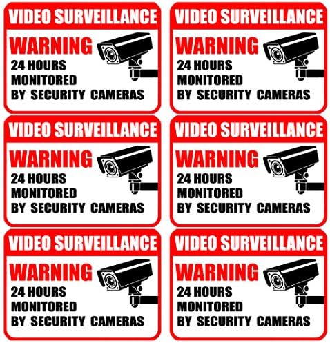(6 pack) Video Surveillance Sign - Decal Self Adhesive 2½ X 3½" 4 Mil Vinyl — Indoor &amp; Outdoor Use — UV Protected &amp; Waterproof — Sleek, Rounded Corners