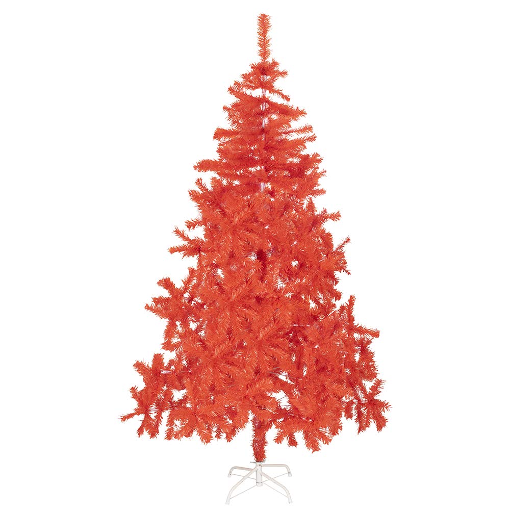 Bravich 180 CM / 6 Ft Red Christmas Tree With 750 Tips & Base Stand. Large Thick Tinsel PVC Artificial Tree For Indoor Xmas Home Decorations. Easy Fold Pine Branches & Light For Storage.