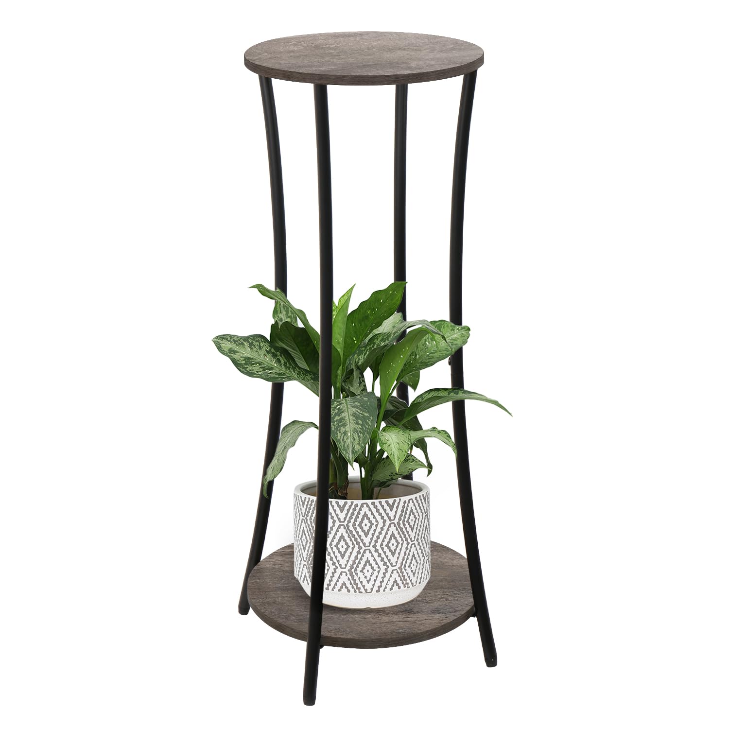 Photo 1 of YINMIT Plant Stand Indoor,2 Tier Round Potted Holder Rack,Flower Pot Stand Shelf,Round Supports Rack,Corner Plant Shelf for Balcony Garden Patio Living Room,Grey