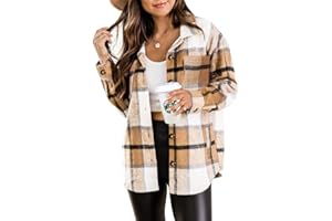 Beaully Women's 2025 Fall Clothes Plaid Shacket Jacket Long Sleeve Button Down Flannel Shirts Fashion Jacket