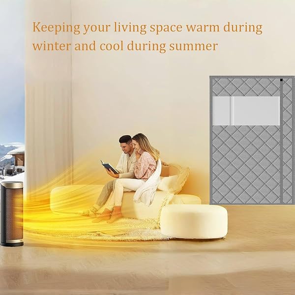 WOHOMZY THERMAL DOOR CURTAIN FITS DOORS SIZE 50″X80″,CURTAIN SIZE 53″X82″, MAGNETIC INSULATED CURTAIN SIDE OPEN, VISIBLE PANELS,KEEP WARM IN WINTER COOL IN SUMMER,DIAMOND PATTERN,GRAY