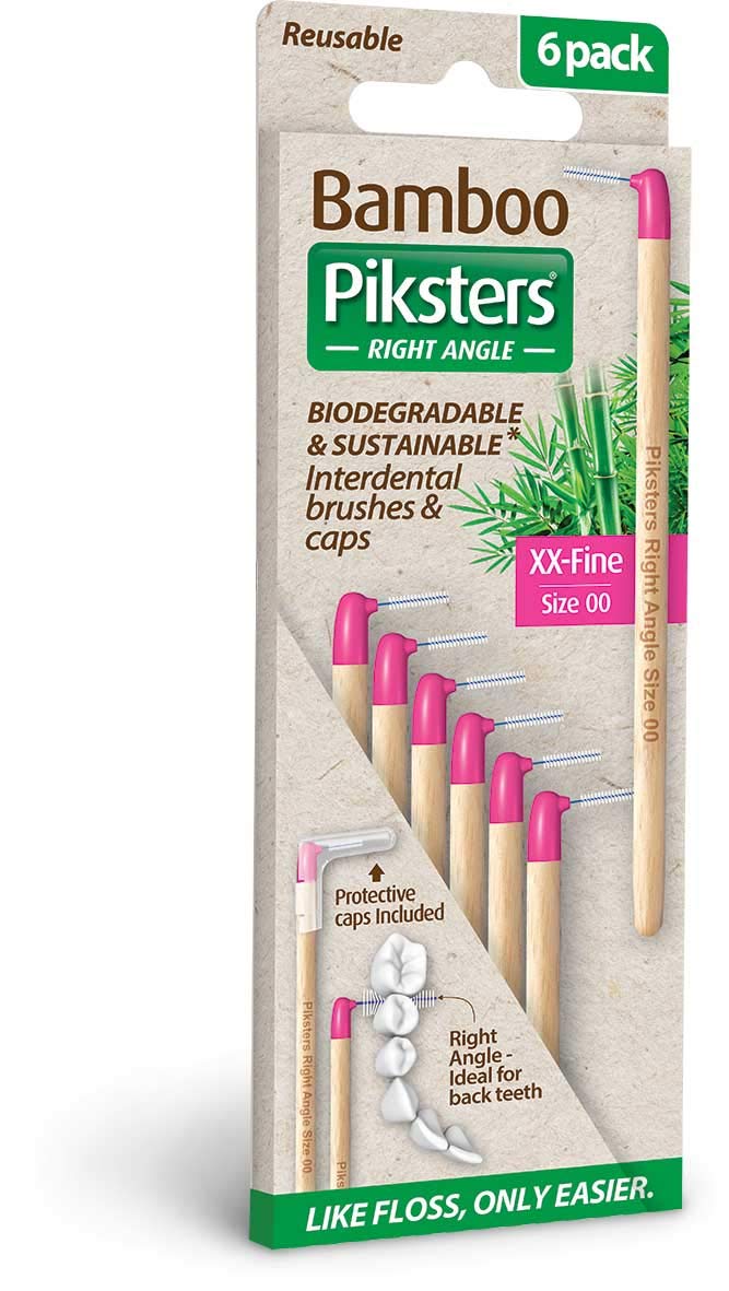 Bamboo Right Angle Piksters | Interdental Brushes | Sizes 00,1,3,5 | 6 Pack (6 Pack, Size 00 (Pink))