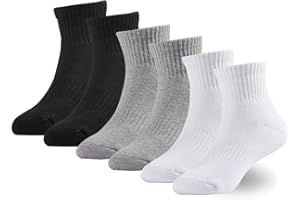 Marchare Boys Socks Kids Cushioned Crew Socks Girls Thick Cotton Athletic Running Socks Black/White/Grey 6 Pack