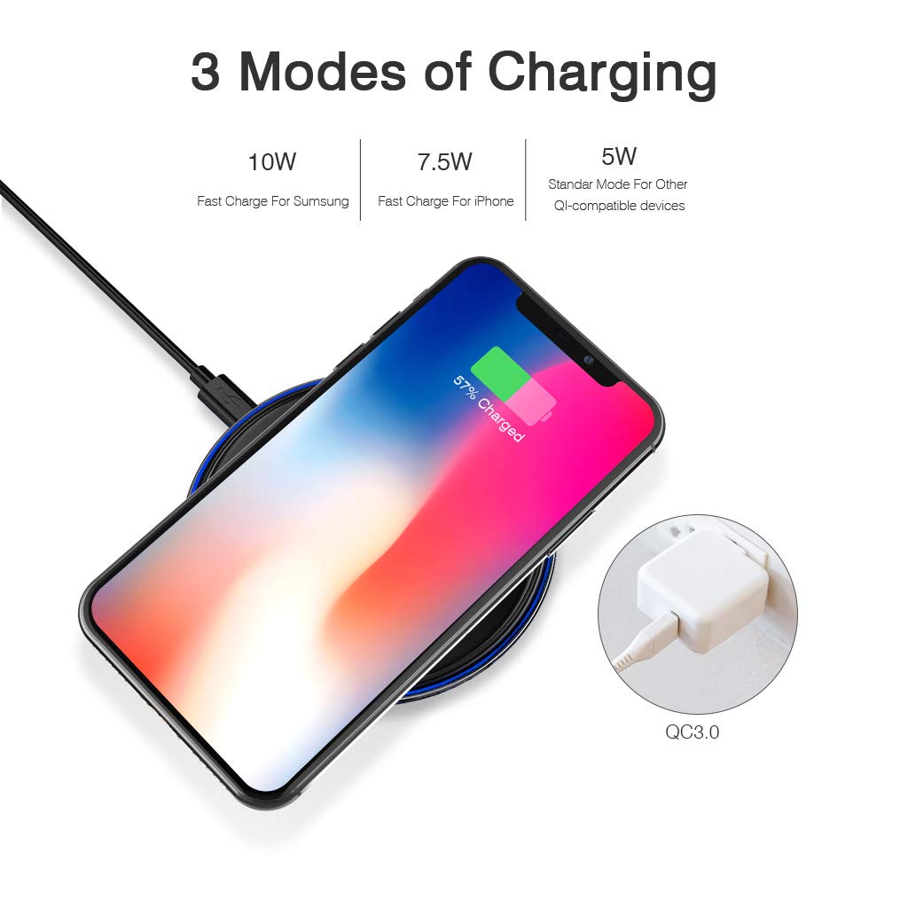 FLOUREON Wireless Charger Qi-Certified Ultra-Slim Wireless Charger Black