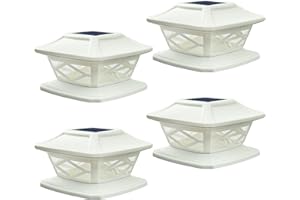 JOHOO Fence Post Cap Solar Lights, 4 PK Cool White LEDs Outdoor Deck Lamp Fits 4x4 5x5 6x6 Wooden Posts Waterproof for Deck, Patio, Garden, Yard Decoration