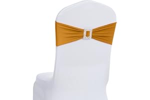 Joccun 60 PCS Spandex Chair Sashes Bows Stretch Chair Cover Band with Buckle Slider Universal Elastic Chair Ties for Wedding Banquet Party Event Decoration (Gold)