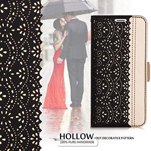 WWW iPhone XR Wallet Case, [Luxurious Romantic Carved Flower] Leather Wallet Case [Inside Makeup Mirror] [Kickstand Feature] Apple iPhone XR Case (2018) Black - Thumbnail 3