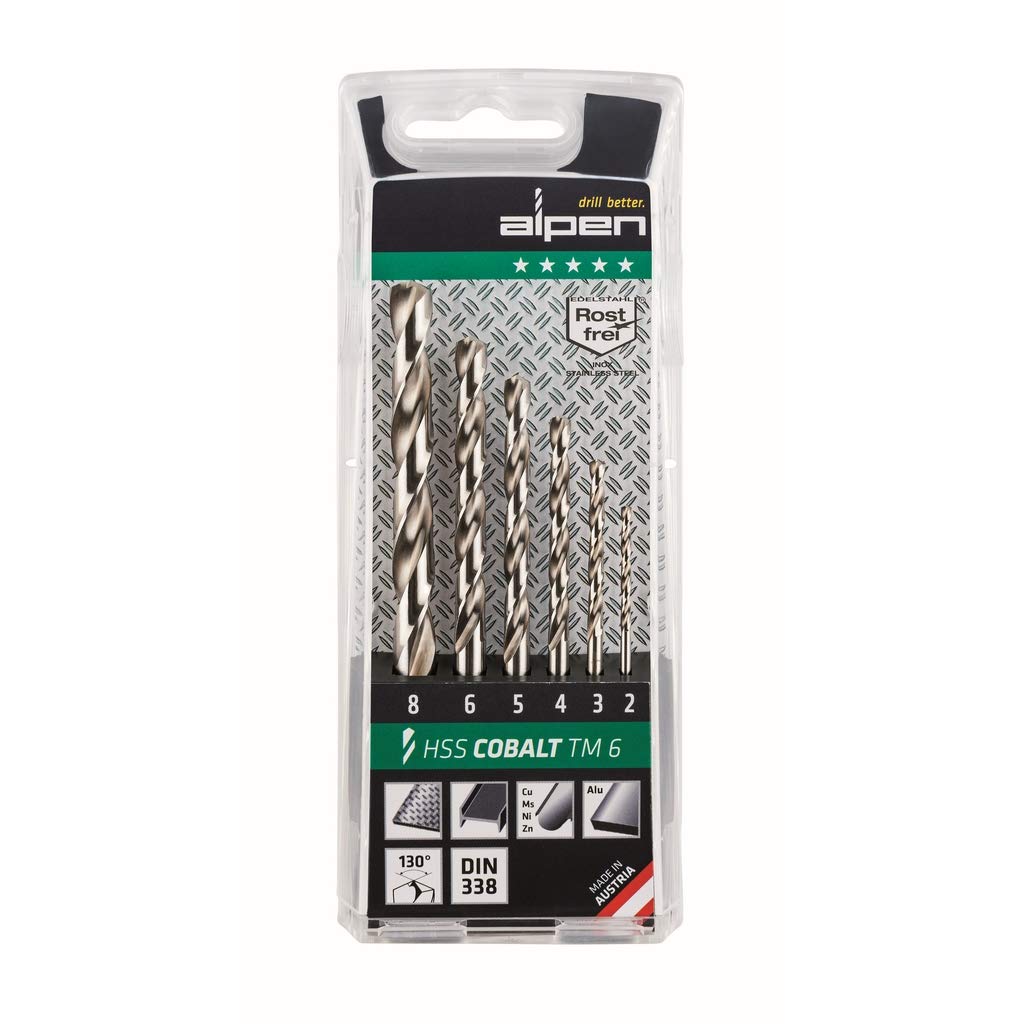 Alpen 100606100 HSS-ECO TM Jobber Drills, Grey, 2/3/4/5/6/8 mm, Set of 6 Piece