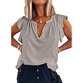 Ebifin Womens Plus Size Tank Tops V Neck Ruffle Sleeve Summer Casual Loose Blouses Tee Shirts