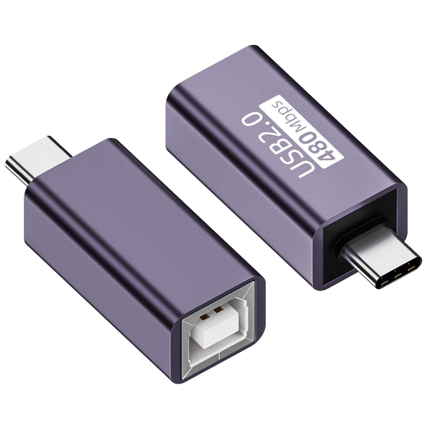 QIANRENON USB C Male to USB B Female Printer Adapter Type C Plug to MIDI Jack Electronic Musical Connector 480Mbps 20W 9V2A Charging,Al Case,for Phone Laptop Printer Electronic Pianos/Drum, 2Pcs