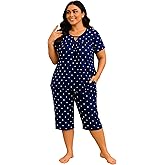 Heat Move Women’s Plus Size 2-Piece Pajama Set – Soft Short Sleeve Top & Capri Pant Sleepwear with Pockets, L-5XL