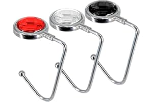 TANOSII Purse Hook Mental Clutch Holder Handbag Rhinestone Hanger for Table Desk 3 Packs Black White Red