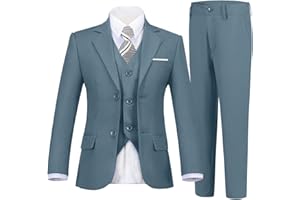 DOISPON Boys Suits 5 Piece Formal Suit Set Slim Fit Formal Dress Clothes Ring Bearer Outfit for Kids