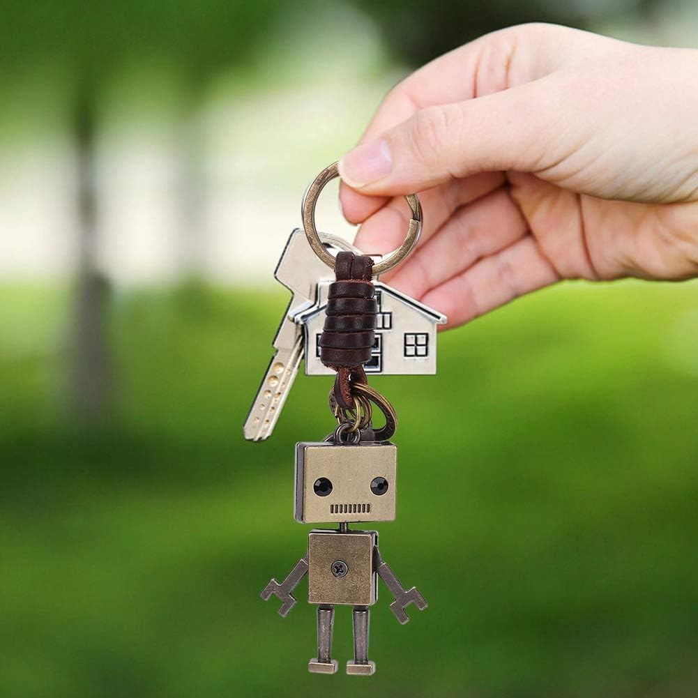 Vintage Key Chain, Hand-Woven Metal Robot Leather Key Rings for Men Women Unique Bag Charm Pendant for Anniversary Graduation Party - Image 5
