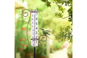 Venniy Rain Gauge Outdoor,Hummingbird Rain Gauges,Glass Decorative Rain Guage with Metal Stake for Garden Yard Lawn Decor