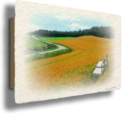 Amazon Co Jp 手すき和紙 アート パネル 夏 茶色 曲がる道と麦畑の白い椅子 84x56cm 絵 絵画 インテリア 壁掛け 壁飾り 風水 玄関 Generic