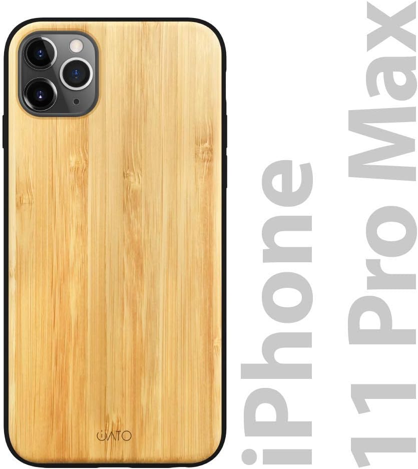 iPhone 13 Pro Max Magnetic Wood Case. Unique & Classy Shockproof Protective Cover. MagSafe & Wireless Charging Compatible Real Wooden Overlay on Soft Black TPU - Brilliant Bamboo