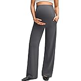G4Free BareFeel Maternity Dress Yoga Pants with Pockets Over The Belly Stretchy Work Slack Pregnancy Wide Leg Casual Trousers