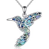 JERWLI Hummingbird Necklace 925 Sterling Silver Hummingbird Filigree Abalone Shell Pendant Necklace Bird Jewelry for Women Bird Lovers Gift
