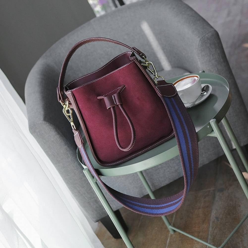 Frosted Female Bucket Bag Wide Shoulder Strap Shoulder Bag Diagonal Handbag , amaranth