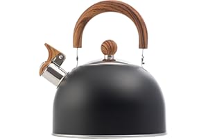 Nuscen Whistling Tea Kettle for Stovetop,2.5 L/2.6 Quart Stainless Steel Tea Pots, Water Kettle with Wood Pattern Folding Han