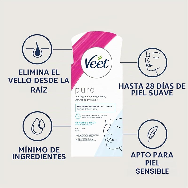 cara Precisión Cera fría rayas Easy de gelwax Technology para pieles sensibles, 10 rayas dobles (20 rayas en total)