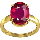 LMDPRAJAPATIS Certified 12.25 Ratti Ruby/Manik 22K Gold Plated Birthstone Adjustable Ring for Men & Women (Red)