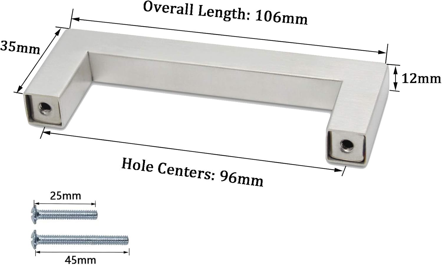 PinLin 5 Pack Kitchen Cabinet Door Handles Stainless Steel Bedroom Drawer Cupboard Pulls Hole Centre 96mm Width 12mm Brushed Steel Square T Bar Handle - Image 5