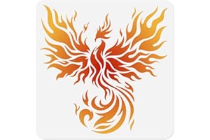 DOODLREAM Fire Phoenix Bird Stencil for Painting, 11.8"x11.8" Plastic Winged Phoenix Stencil Drawing Template,DIY Craft Paint Template for Wall Home Decor Wood Burning Card Canvas Fabric Journal Paper