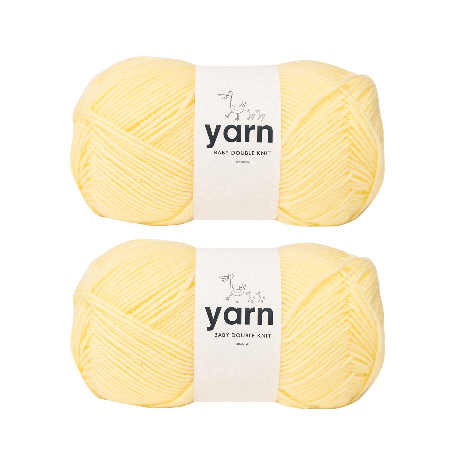 Korbond Baby Yarn - Yellow - 2 x 100g Acrylic Wool - Lightweight, Hypoallergenic & Durable Double Knit Crochet Yarn Knitting Wool