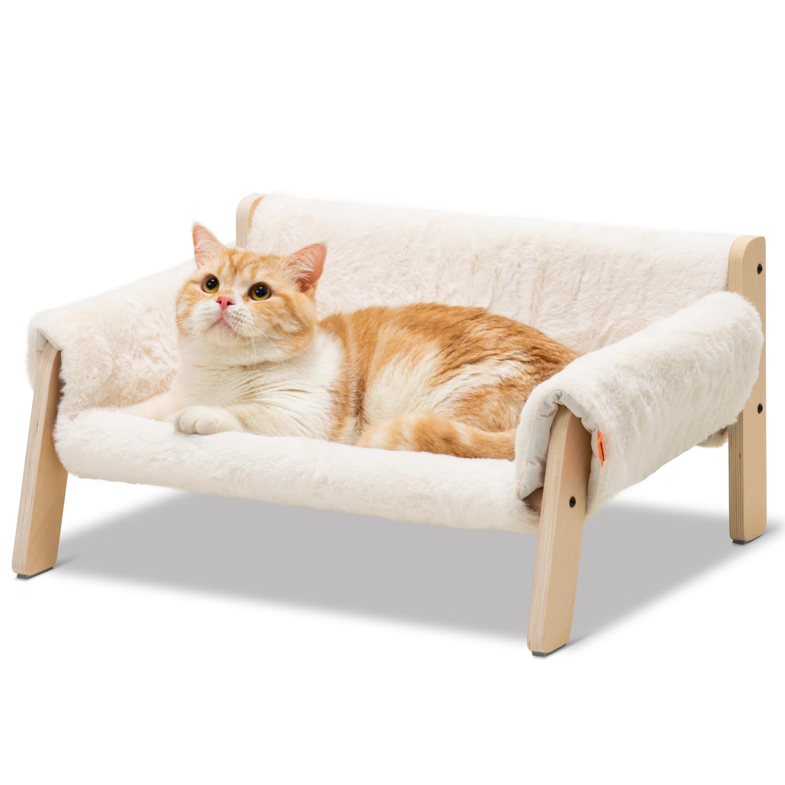 Photo 1 of MEWOOFUN Cat Couch Bed, Pet Sofa for Indoor Cats Wooden Indoor Elevated Cat Beds with Removable Mattress Cover Suitable for Kitty, Puppy or Small Animal (White, Medium)