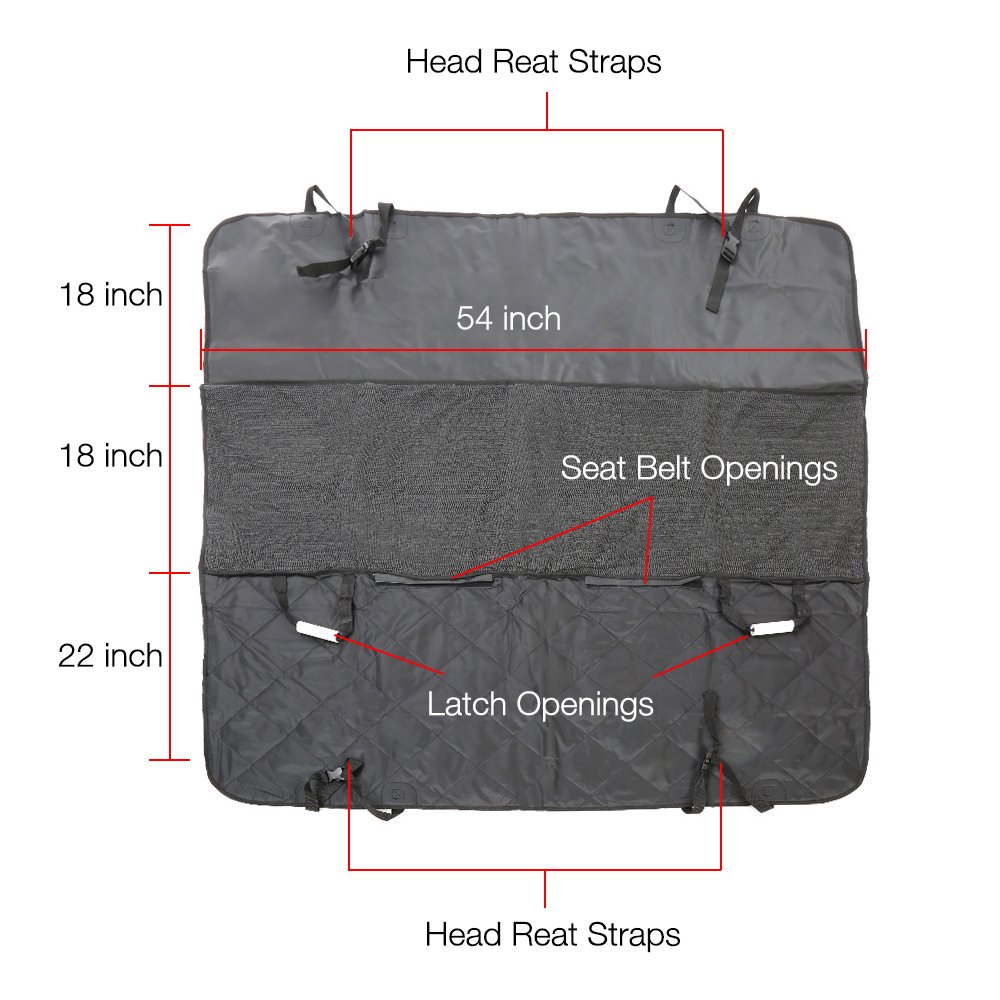 Aomaso Non-slip Car Bench Seat Cover Hammock for Pets Fits Back Seats and Trunk of Cars, Trucks and SUV with Seat Anchors and Safety Belt Opening - Black