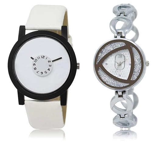 Shocknshop Analouge Round White Dial Leather & Chain Belt Mens Womens Watch Combo -(LR26_240)